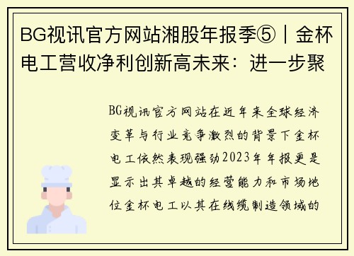 BG视讯官方网站湘股年报季⑤｜金杯电工营收净利创新高未来：进一步聚焦线缆行业 - 副本